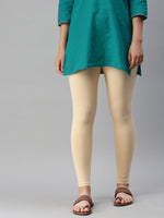 De Moza Ladies Leggings Ankle Length Solid Cotton Ivory - De Moza