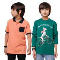 Pack of 2 Pipin Boys T-shirt Orange Melange & Bottle green