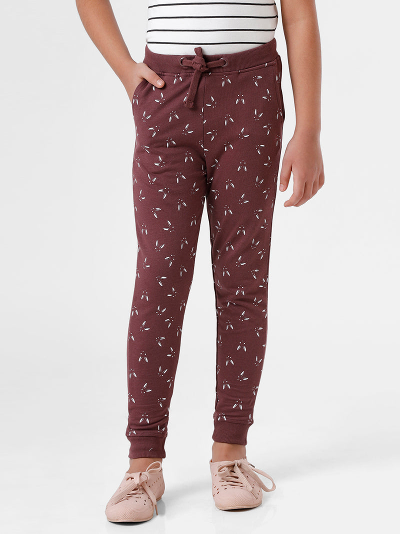 Kids - Girls Printed Jogger Rum Rasin
