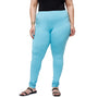 De Moza Women Plus Size Churidar Leggings Solid Cotton Sky Blue