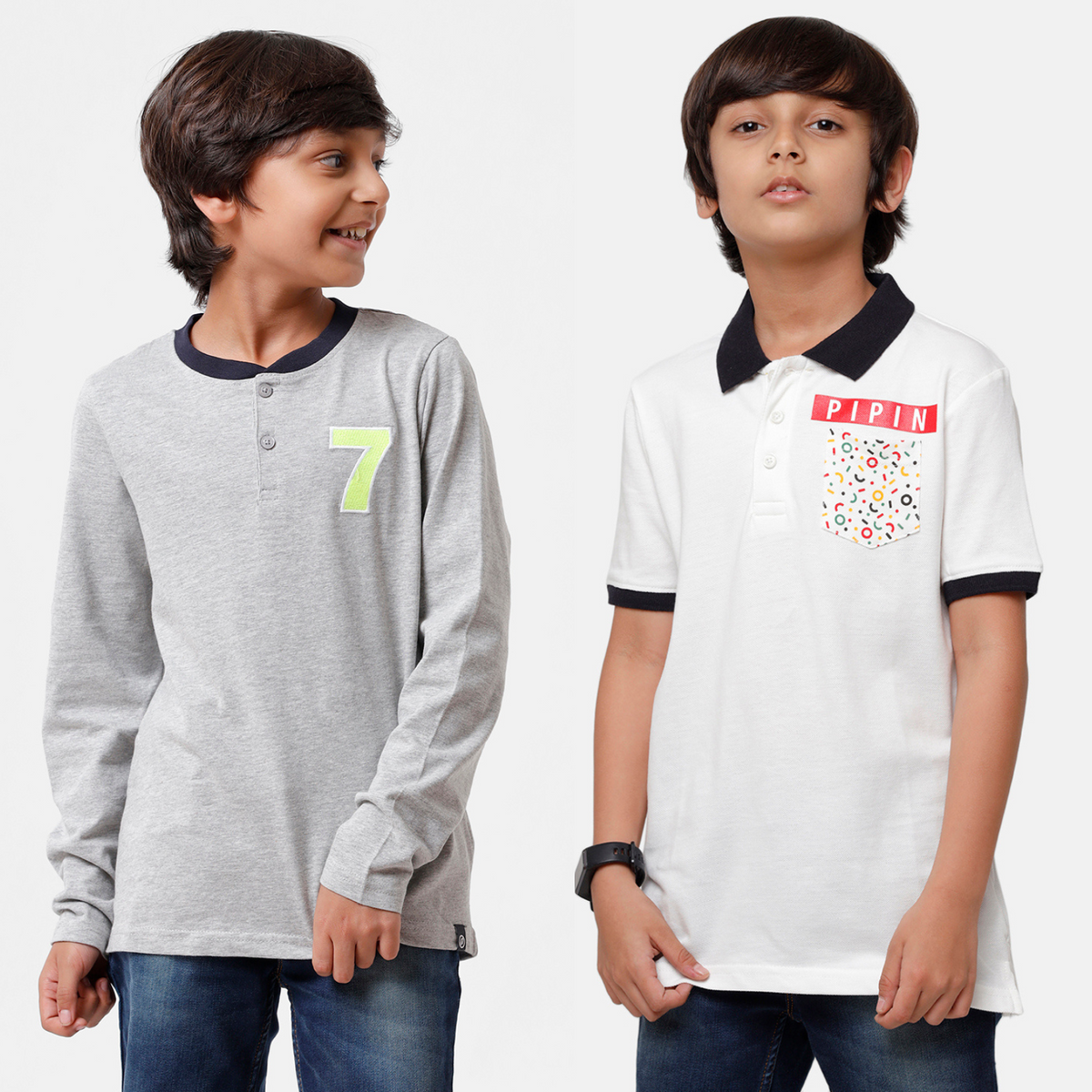 Pack of 2 Pipin Boys T-shirt Offwhite & Grey Melange