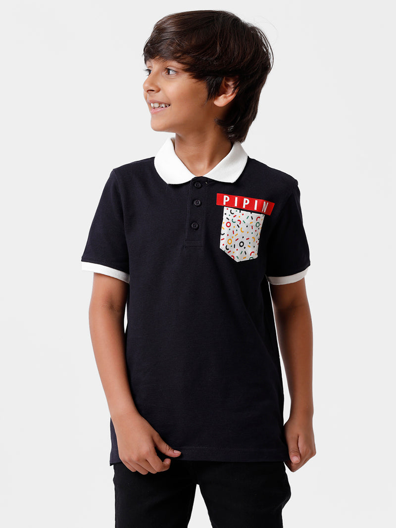 Kids - Boys Printed Half Sleeve T-Shirt Dark Navy Blue