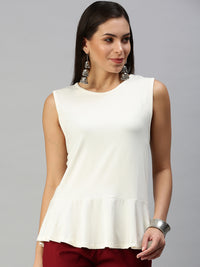De Moza Women's Peplum Top Knit Top Solid Viscose OffWhite - De Moza