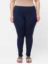 De Moza Ladies Plus Ankle Length Leggings Solid Cotton Dark Navy Blue - De Moza