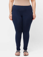 De Moza Ladies Plus Ankle Length Leggings Solid Cotton Dark Navy Blue - De Moza