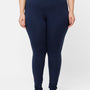 De Moza Ladies Plus Size Ankle Length Leggings Dark Navy Blue Solid Cotton