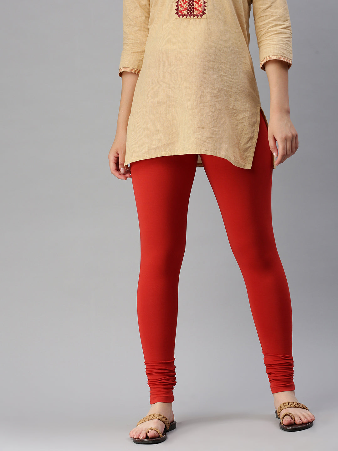 De Moza Women's Premium Churidhar Leggings Solid Cotton Brick Red - De Moza (6679540498495)
