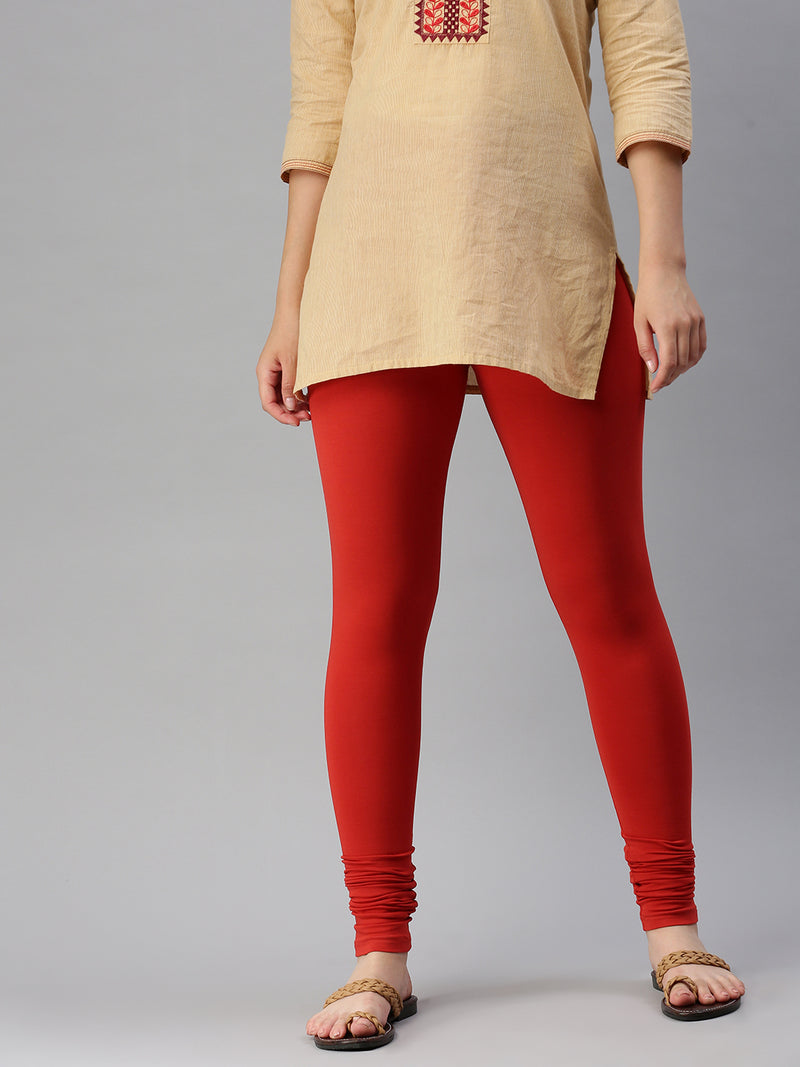 De Moza Women's Premium Churidhar Leggings Solid Cotton Brick Red - De Moza (6679540498495)