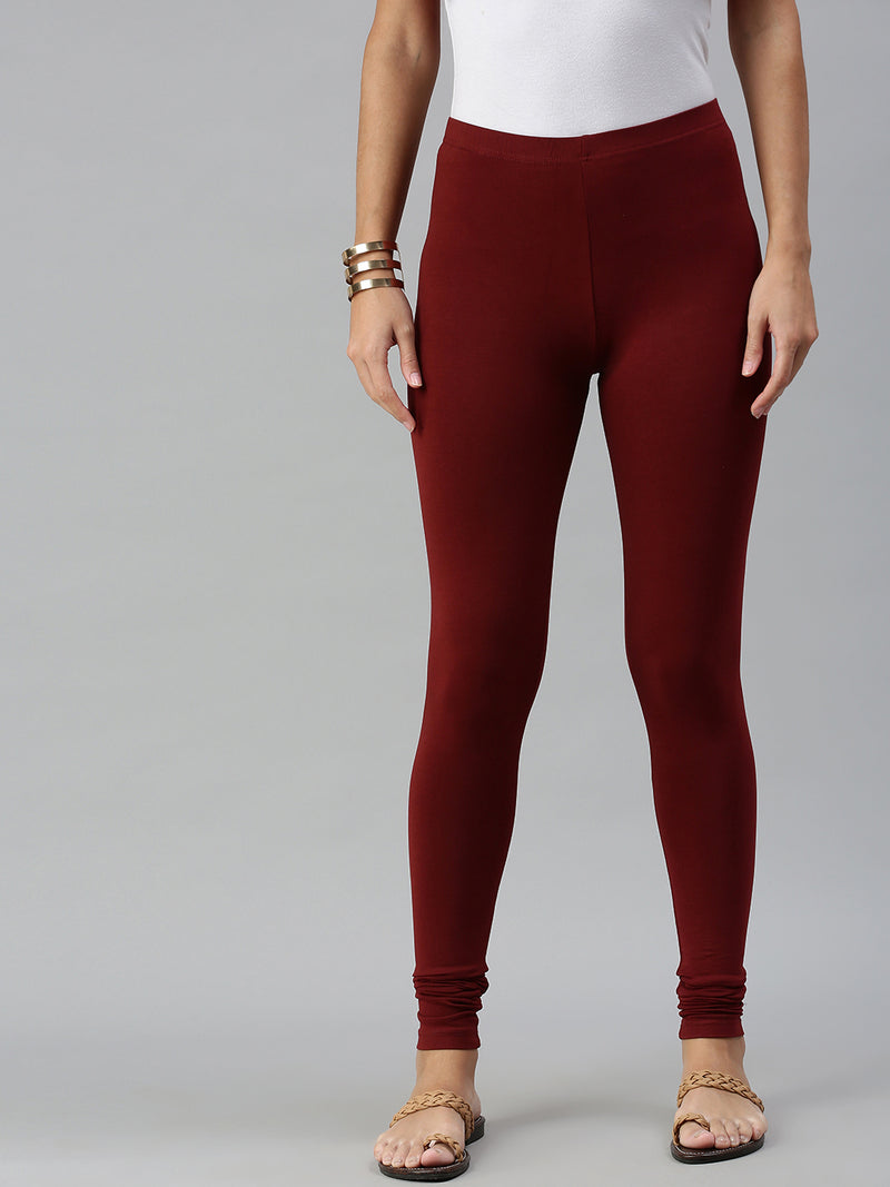 De Moza Ladies Churidar Leggings Solid Cotton Dark Maroon - De Moza