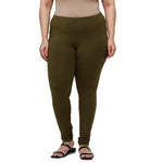 De Moza Women Plus Size Churidar Leggings Solid Cotton Olive Green