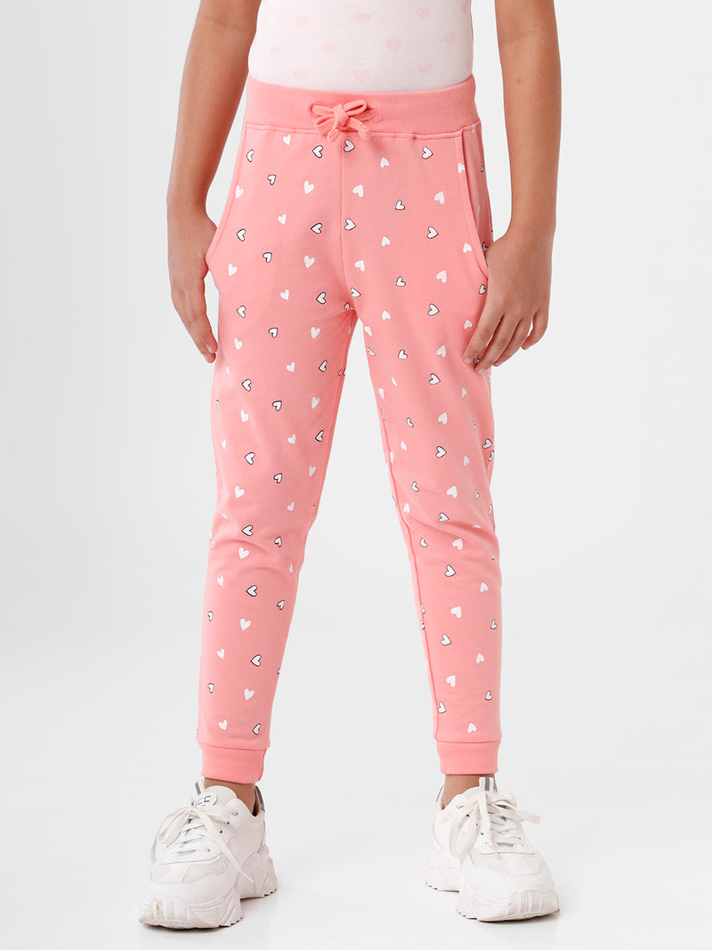 De Moza Girls Jogger Knit Bottom All Over Print Cotton Pink - De Moza