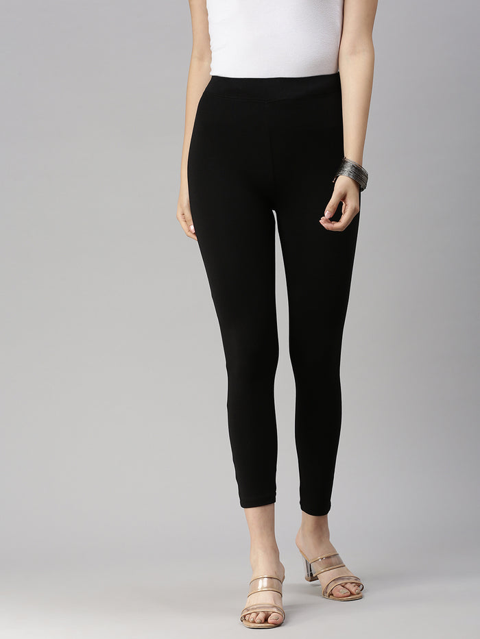 De Moza De Moza Ladies 7/8th Leggings Black7/8Th Length Leggings Solid Cotton Black - De Moza