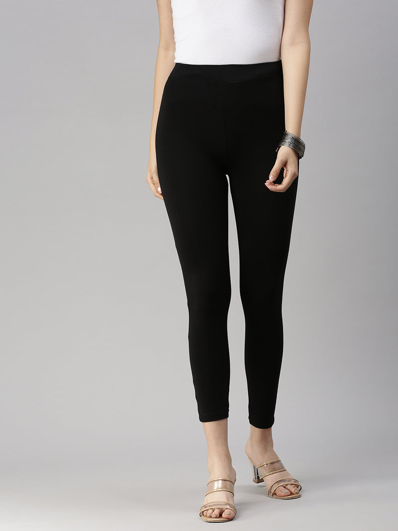 De Moza De Moza Ladies 7/8th Leggings Black7/8Th Length Leggings Solid Cotton Black - De Moza