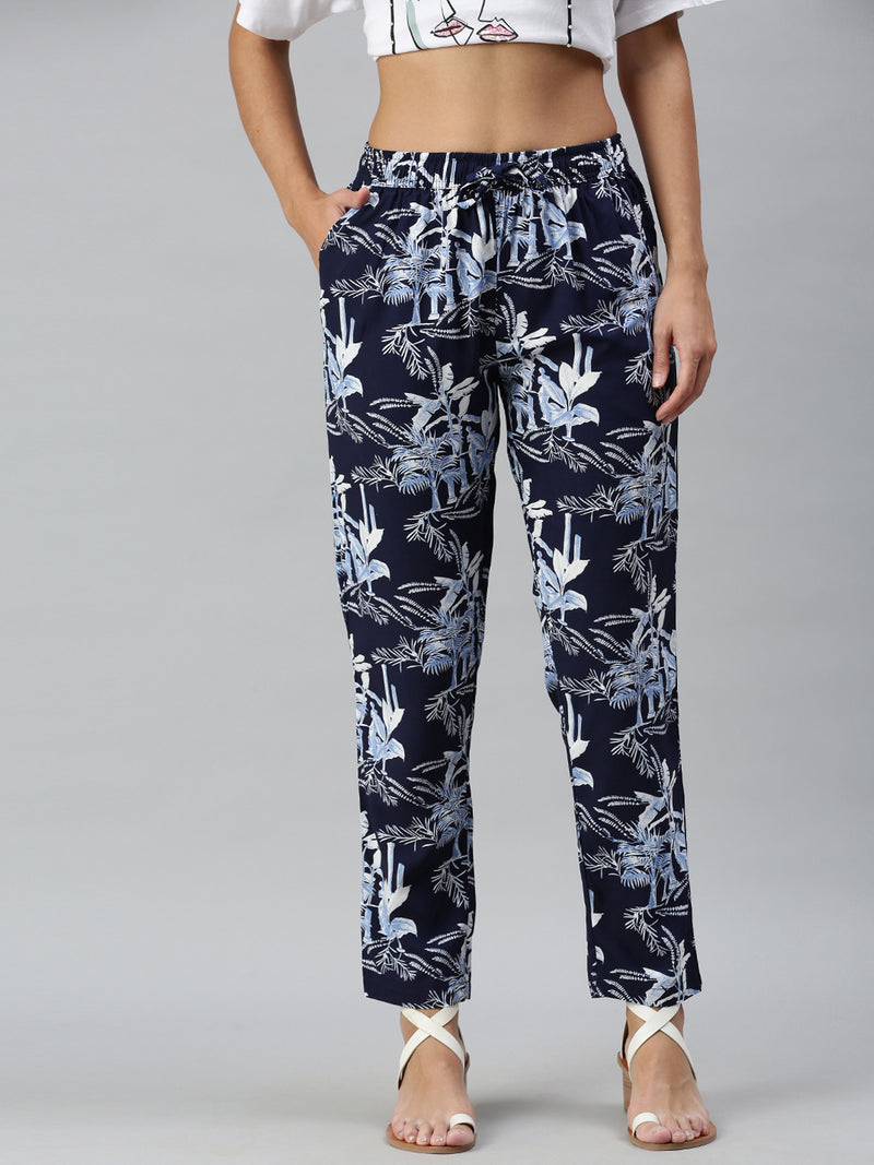 De Moza Ladies Printed Lounge Pant Rayon Blue - De Moza