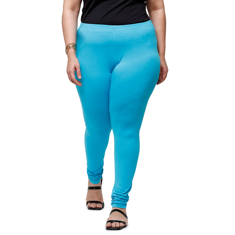 De Moza Ladies Plus Size Churidar  Leggings Solid  Cotton Peacock Blue - De Moza