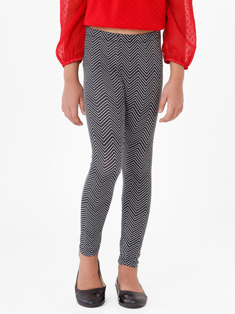 Kids – Girls Printed Ankle Leggings Black