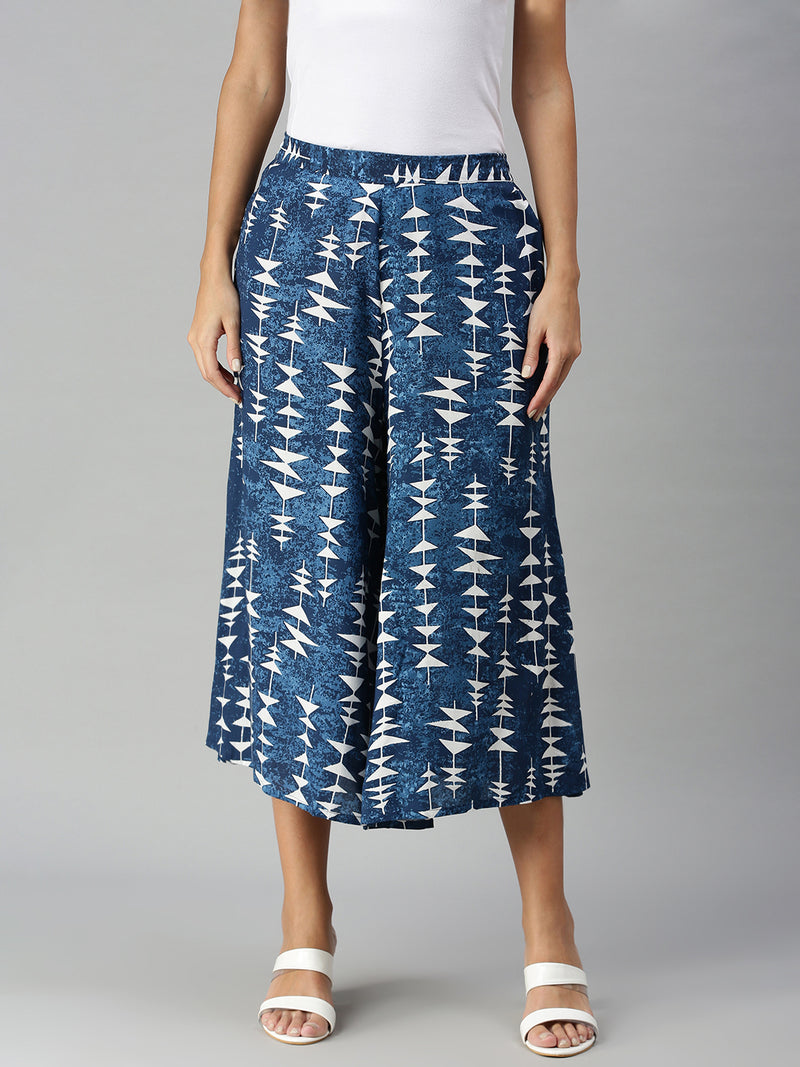 DeMoza Ladies Printed Culottes Rayon Indigo Blue - De Moza