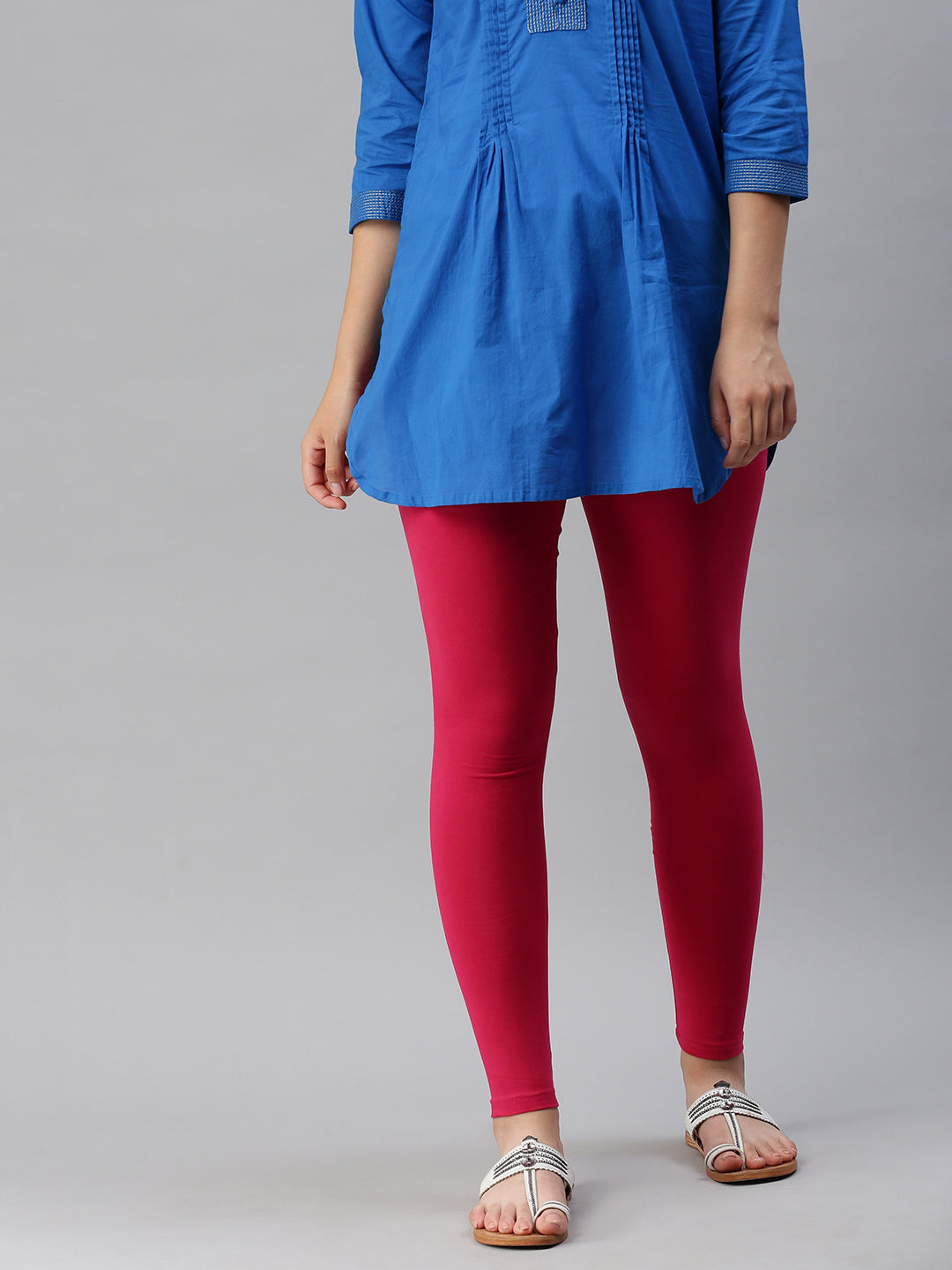 Shop Women's Solid Bright Red Ankle Length Leggings Online | GoColors
