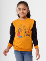 Kids - Girls Printed Sweatshirt Dark Mustard