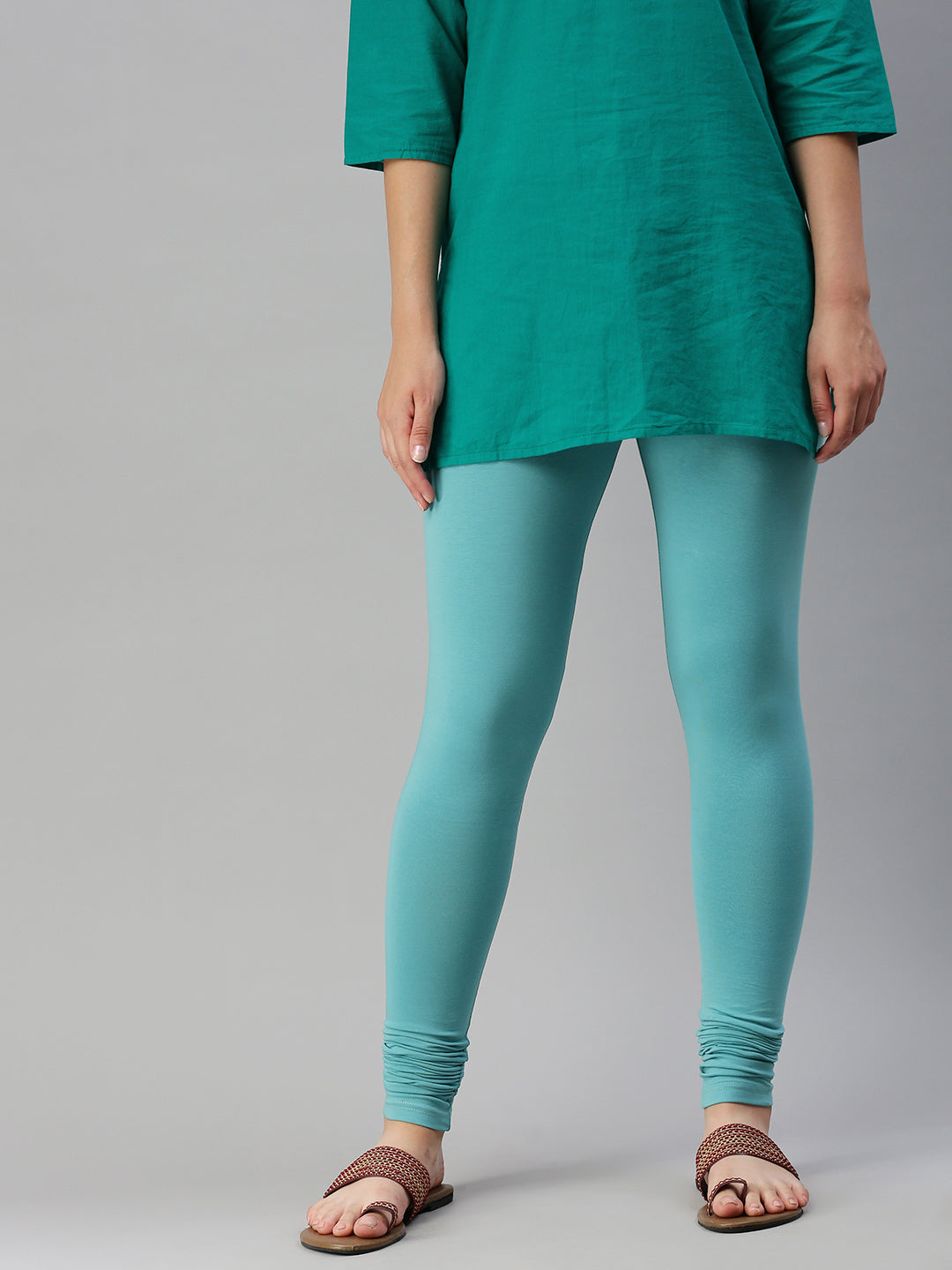 De Moza Women's Premium Churidhar Leggings Solid Cotton Petrol - De Moza (6679541055551)