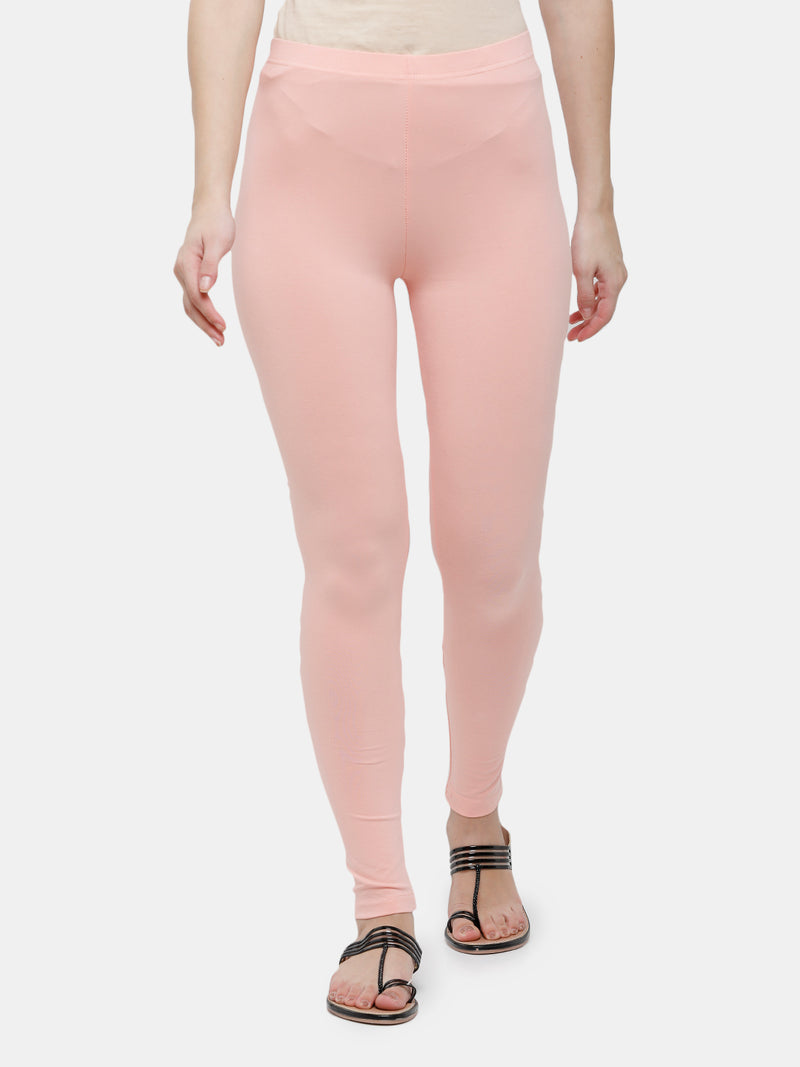 De Moza Ladies Ankle Length Leggings Solid Cotton Baby Pink - De Moza