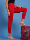 De Moza Womens Cigarette Pant Solid Cotton True Red - De Moza