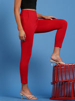 De Moza Womens Cigarette Pant Solid Cotton True Red - De Moza