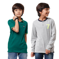 Pack of 2 Pipin Boys T-shirt Bottle green & Grey Melange