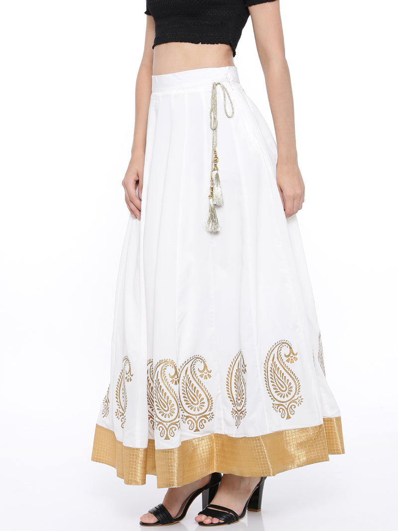 De Moza Ladies White Skirt with Gold Print - De Moza (1520563552319)