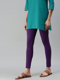 De Moza Ladies Ankle Length Leggings Solid Cotton Purple - De Moza