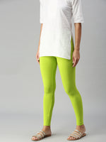De Moza Women's Premium Ankle Length Leggings Solid Cotton Lime - De Moza