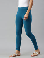 De Moza Ladies Ankle Length Leggings Solid Cotton Dark Teal - De Moza
