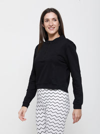 De Moza Ladies Full Sleeve Sweat Shirt Solid Cotton Black - De Moza