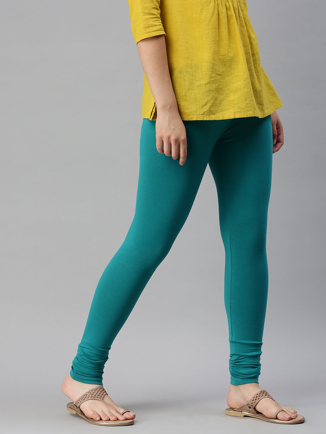 De Moza Women's Premium Churidhar Leggings Solid Cotton Sea Green - De Moza (6679541252159)