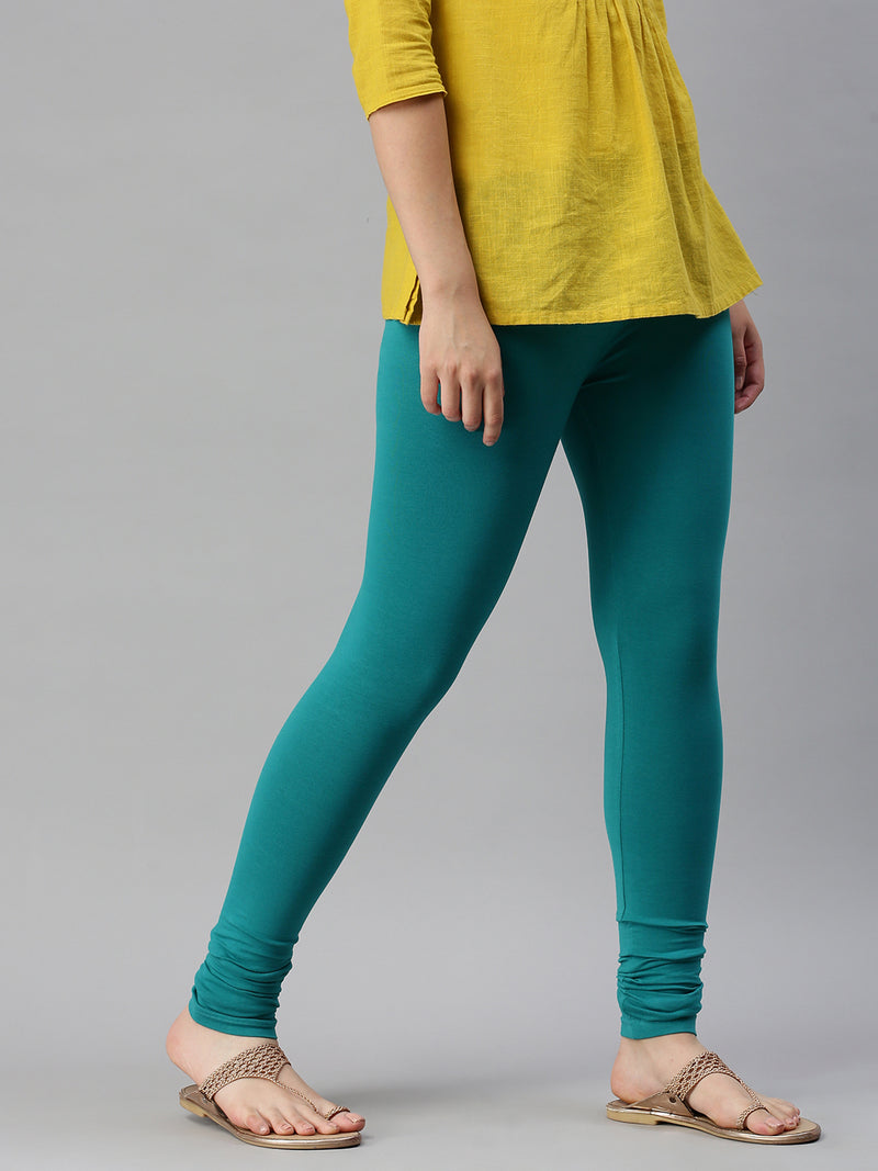 De Moza Women's Premium Churidhar Leggings Solid Cotton Sea Green - De Moza (6679541252159)