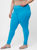De Moza Ladies Plus Ankle Length Leggings Solid Cotton Light Blue - De Moza