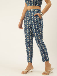 De Moza Women's Printed Cigarette Pant Indigo