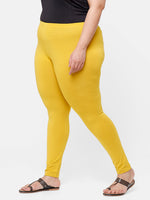De Moza Ladies Plus Ankle Length Leggings Solid Cotton Light Mustard - De Moza