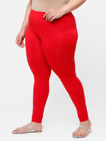 De Moza Ladies Plus Ankle Length Leggings Solid  Cotton True Red - De Moza
