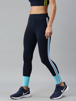 Ladies Printed Active Wear Leggings Dark Navy Blue