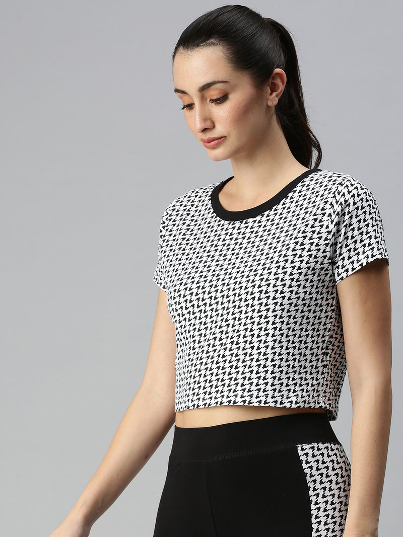 De Moza Ladies Printed Crop Top White