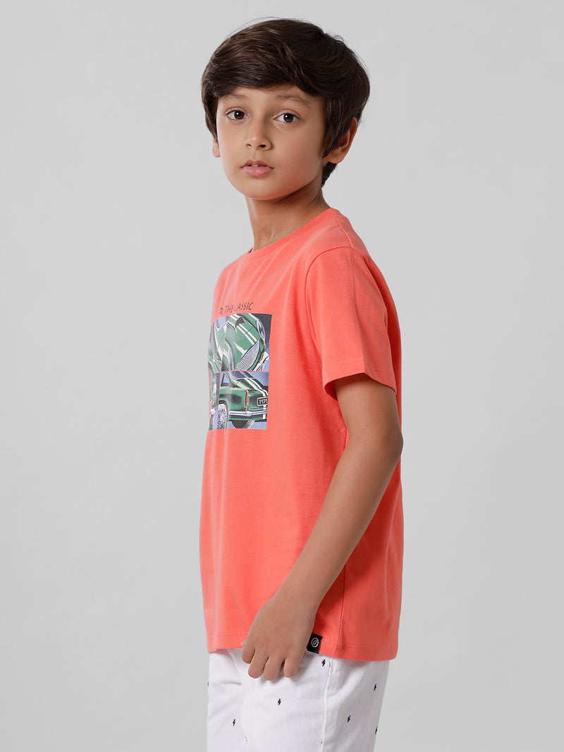 Kids - Boys Printed Half Sleeve T-Shirt Peach