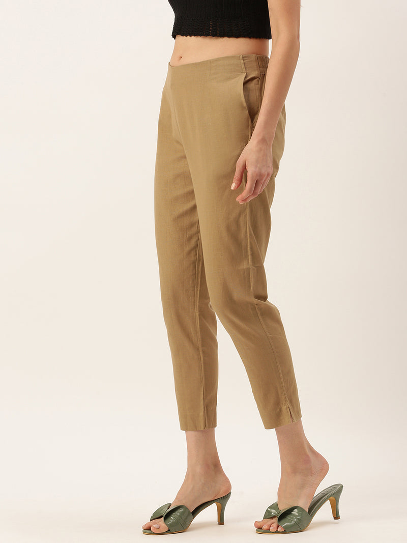 De Moza Women’s Cigarette Pant Golden Beige