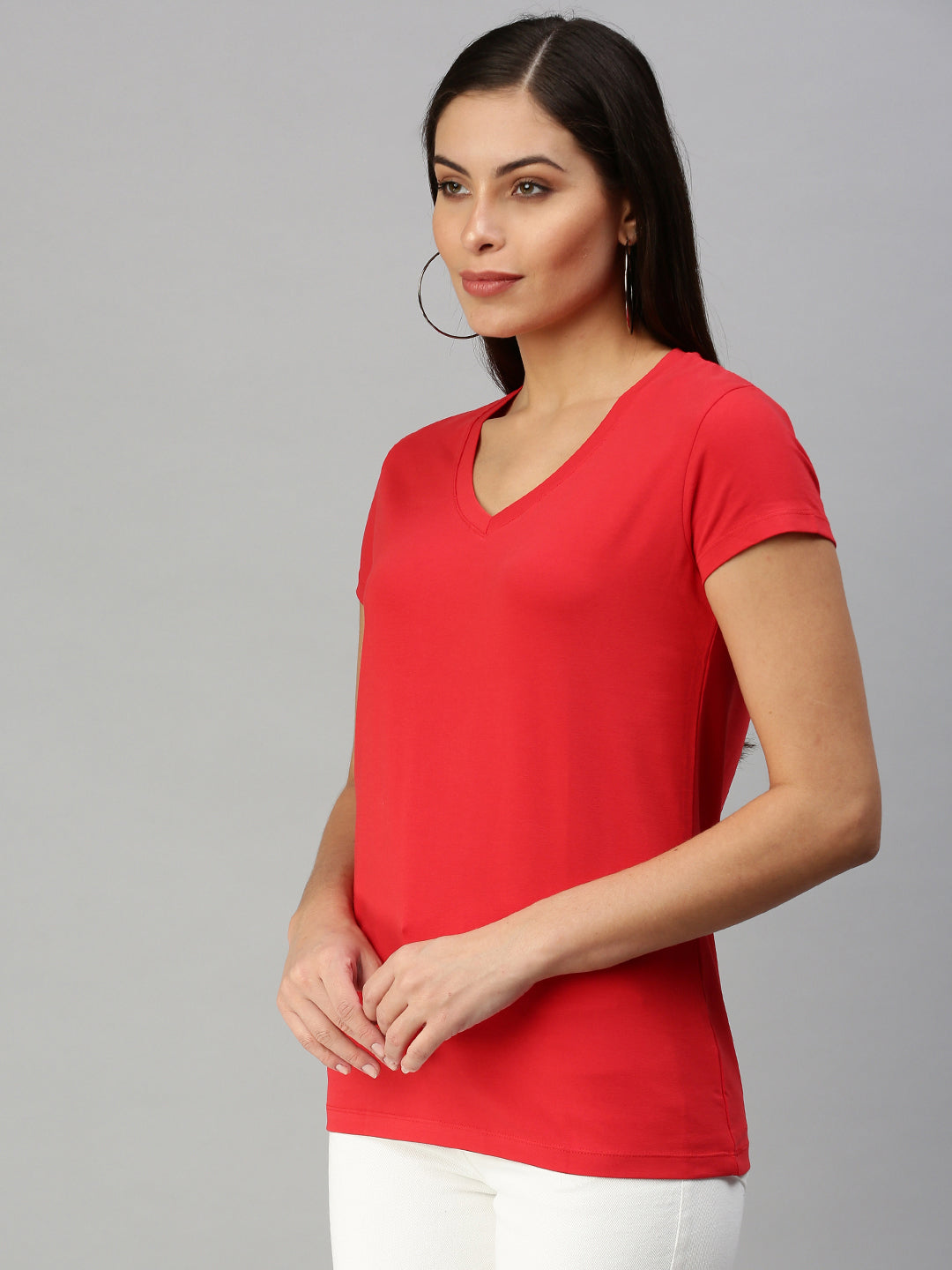 De Moza Womens Half Sleeve Knit Top Solid Cotton Red - De Moza