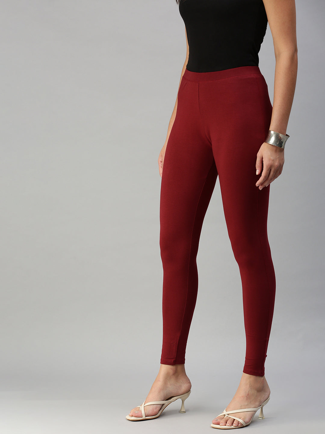 De Moza Women's Yoga Leggings Ankle Length Solid Cotton Lycra Maroon - De Moza