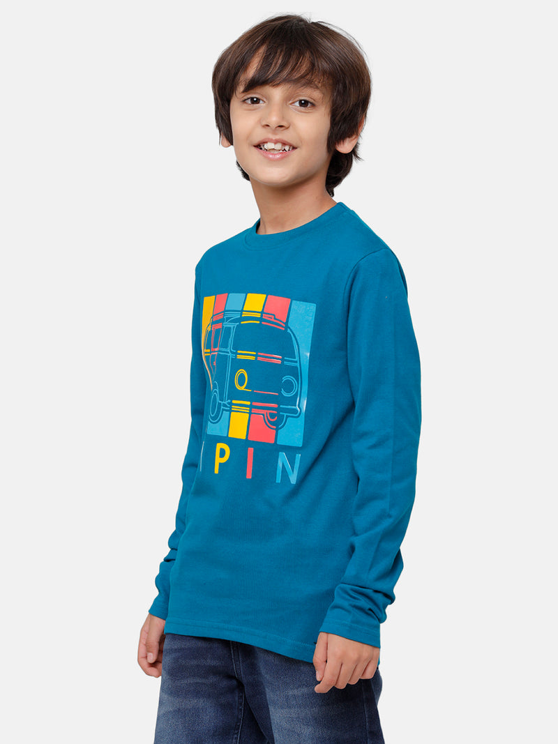 Kids - Boys Printed Full Sleeve T-Shirt Petrol