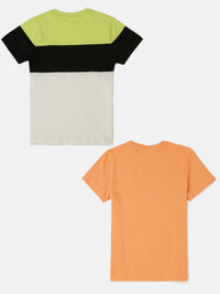 Pack of 2 Pipin Boys Printed T-shirts Orange Melange & Lemon Green