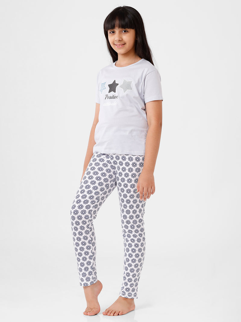 Kids – Girls Printed Pyjama Set Grey Dawn