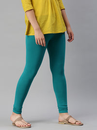 De Moza Women's Premium Ankle Length Leggings Solid Cotton Sea Green - De Moza (6679540269119)