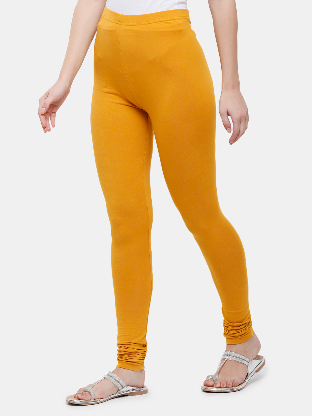 De Moza Ladies Churidar Leggings Solid Cotton Dark Mustard - De Moza